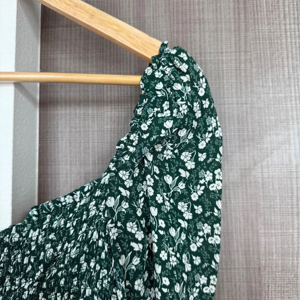 Reformation Green Pinto Top Parsley Floral Print Smocked Blouse Size Medium - Picture 6 of 13